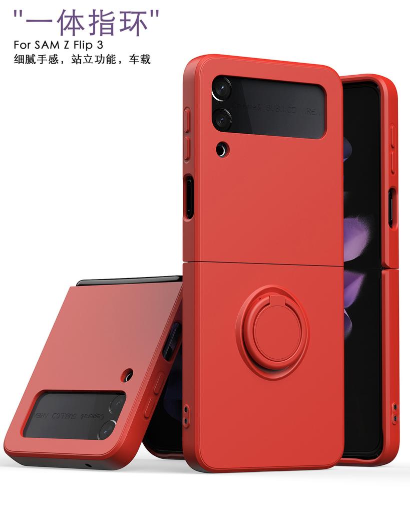 ZFlip3 Folding Screen Mobile Phone Case, Ring Bracket, Imitation Liquid Silicone Integrated Case Zflip4 Anti-skid and Anti-fingerprint.