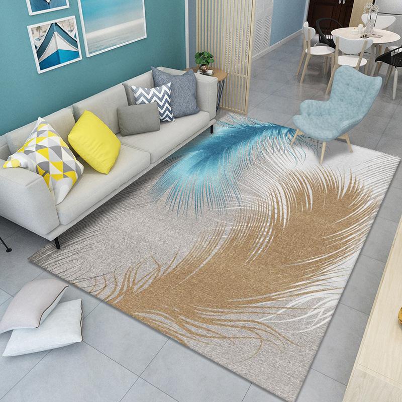 WTEMPO Feather Print Carpet Living Room Large Area Anti-Slip Carpet Bedroom Room Bedside Blanket Home