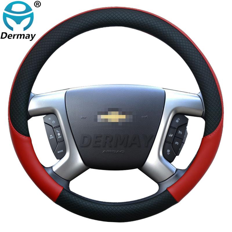 100% DERMAY Brand Leather Car Steering Wheel Cover Anti-slip for Chevrolet Lacetti Daewoo Gentra Auto Accessories