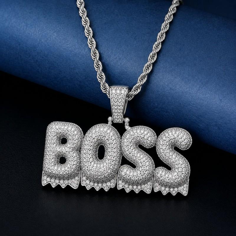 Hip Hop Mens Bubble Font Letter Pendant Necklace With Full CZ Rhinestones Gold Copper Chain