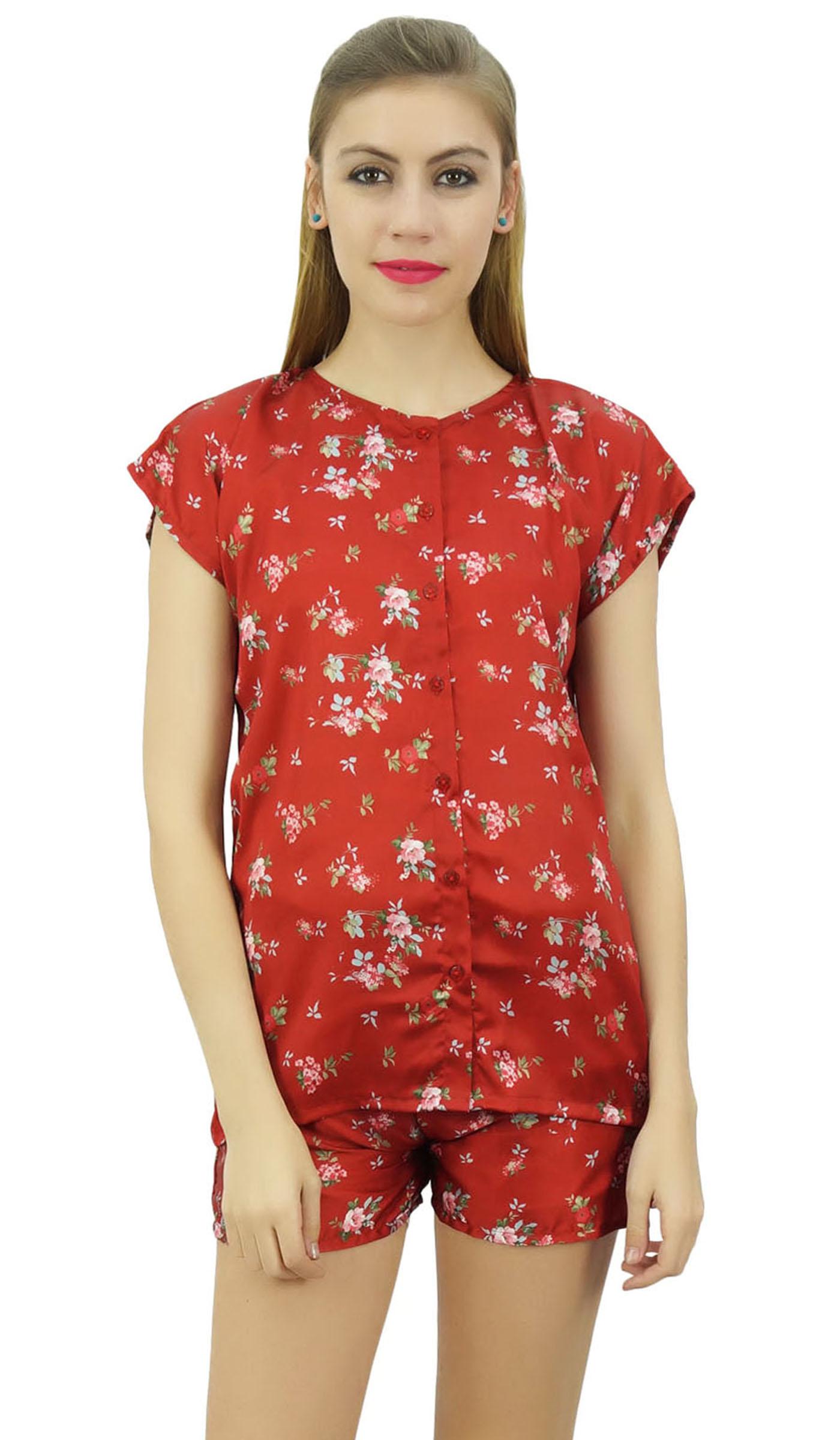 

Bimba Womens Floral Satin Gray Pj Set Buttondown Shirt Shorts Night Dress-10 8 червоний
