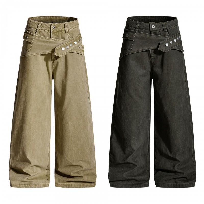 OREETA Retro Streetwear Cargo Pants Men Women Straight Fit Cotton Workwear With Back Flap