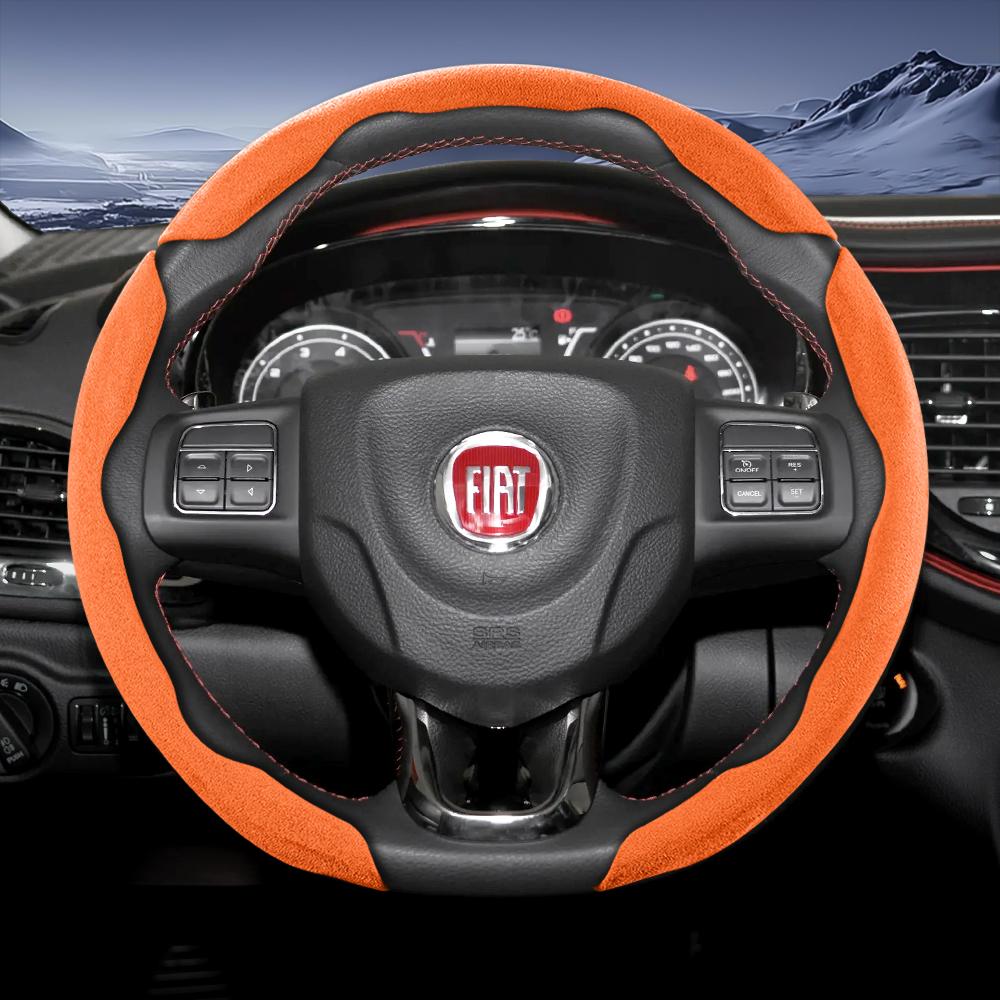 zkfan8 Suitable for Fiat Sports Suede Steering Wheel Cover, Split Snap-On Type, Non-Slip and Durable, for Models Such as 500 Panda Pandina Tipo Egea