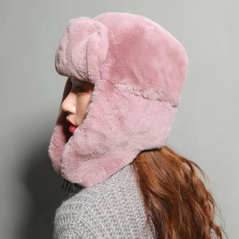 Fur Caps Women Hats Winter Hat Russian Female Thicker Warm Solid Soft Windproof Ear Flap Hat