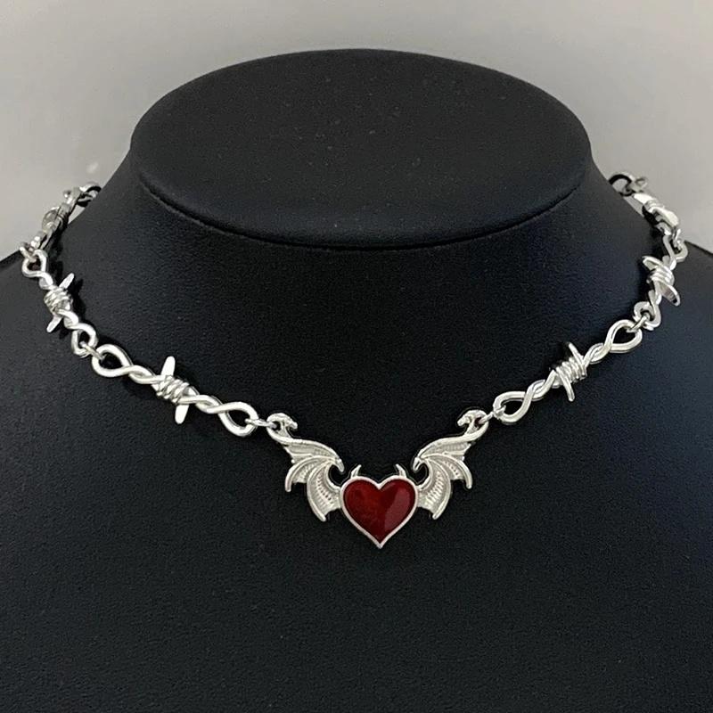 Aesthetic Goth Devil Heart Barbed Wire Choker Necklace Punk Hip Hop Daily Jewelry Y2K Vampire Little Thorns Chain Choker Gift