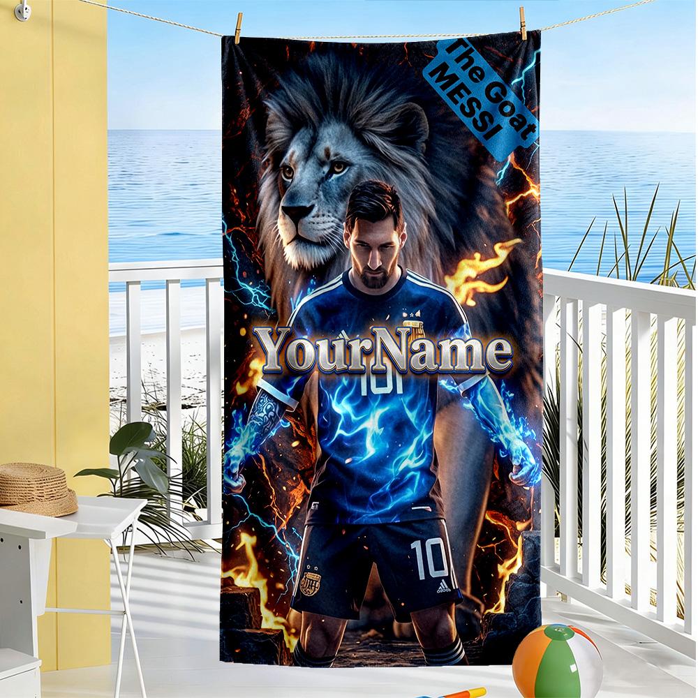 Messi Personalized Name Beach Towel Soft Durable Quick-Dry Suitable for Sports Travel Swimming Yoga Bathroom Beach And Pool