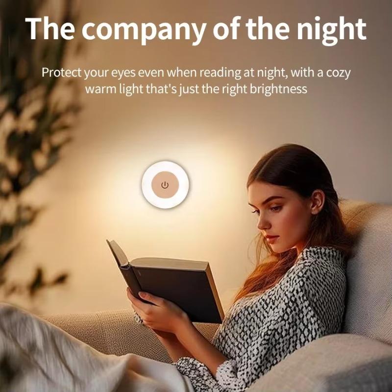 Round Led Wall Lamp Rechargeable Night Light with Touch Switch Dimmable Magnetic Book Light for Reading Bedroom Cabinet Closet
