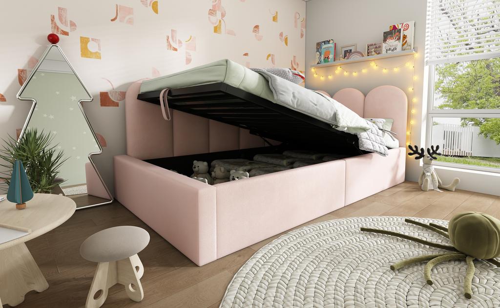 Letto Divano Imbottito 90x190 cm, Divano Letto con Contenitore Idraulico, Letto per Bambini con Rete a Doghe in Metallo, Velluto, Rosa, senza Materasso