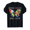 Broken Crayons Still Color Butterfly Graphic Tee Awareness Support Round Neck Casual Short Sleeve T-Shirt