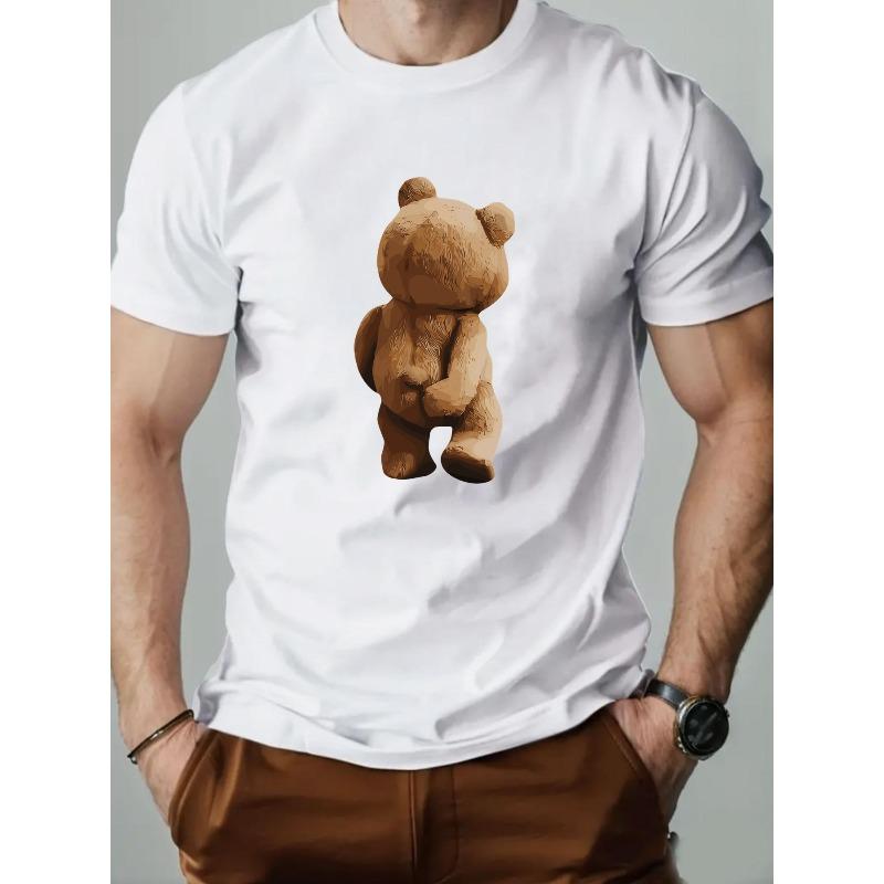 Men S Summer Casual Round Neck Short-Sleeve T-Shirt with Teddy Bear Pattern S