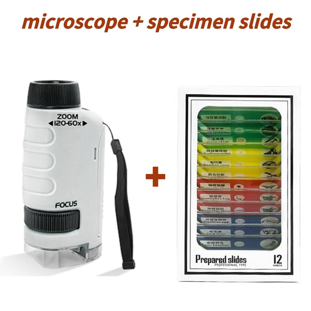 60-120x Mini Handheld Microscope Kit with LED Light for Kids Educational Science Toy Outdoor STEM Learning and Exploration Gift