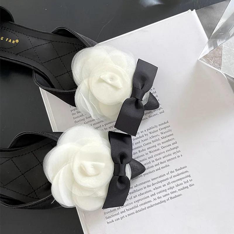 Designer Flowers Mary Jane Sandals Women Summer Pointed Toe Slingback Flats Elegant Mules Sandals for Girls Sandalias De Mujer