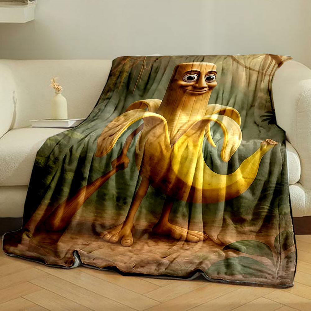 A humanoid banana holding a club in a jungle-like setting. for all seasons blanket lunch break throw gift