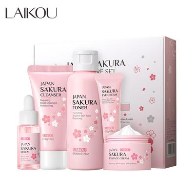 Japon Sakura ensemble de soins de la peau sérum crème rajeunissante hydratant brillant estompe les imperfections 5 pièces