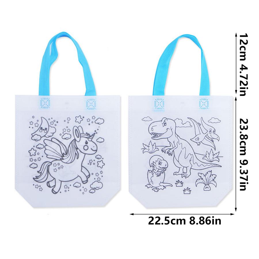 5pcs Double-Sided Dinosaur Unicorn Coloring Tote Bag DIY Draw Paint Craft Kit Reusable Gift Packaging Party Favor JXB