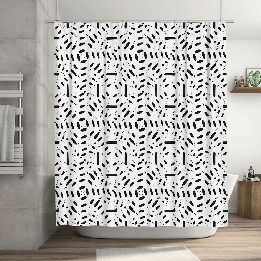 Black White Shower Curtain with Modern Geometric Pattern for Bathroom Decoration Waterproof Easy Cleaning Home Decor Item by Tau