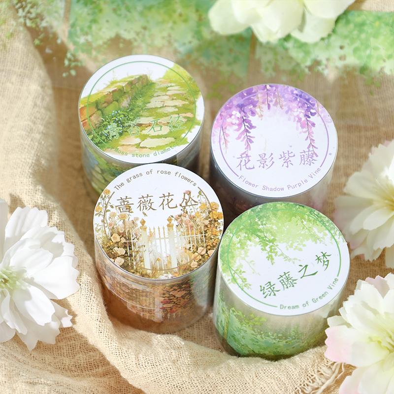 2m/Roll Greenfield Flower Wall PET Landscaping Tape DIY Handbook Decorative Scrapbooking Stickers Student Stationery Supplies