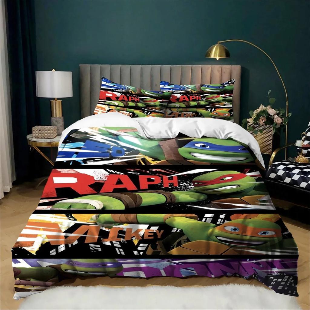 3D Cartoon Duvet Cover Set Exquisite N-Ninja Wallpaper Turtles Digital Printing Bedding Set for Bed Girl Boys Bedroom Decor Gift