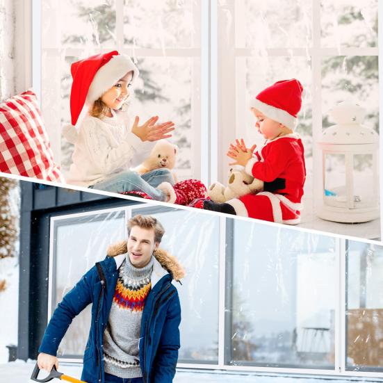 Fensterisolier-Set mit Reißverschluss Winter Thermoisolierte Fensterabdeckung mit Klebeband Wiederverwendbare Dicke Transparente Kunststofffolie zum Winterfestmachen