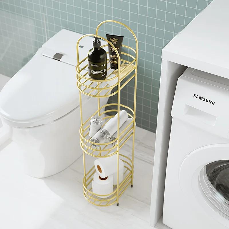 Nordic Multi-layer Bathroom Rack Floor Metal Unfading Golden Storage Rack Wrought Iron Waterproof Storage Shelf 30*20*90cm