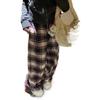 Women's Plaid Wide-Leg Retro Pants - Tall, Floor-Length Casual for Spring & Autumn