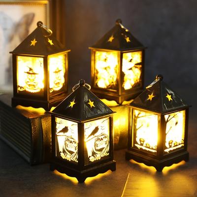 1set Halloween Costumes Props  Illuminated Pumpkin Lanterns Ghost Festival Decorations  Small Night Lights  Handheld Electronic Small Oil Lamps