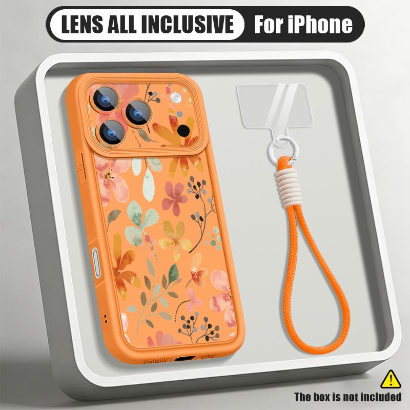 Luxury Flowers Print Lanyard Case For iPhone 18 Pro Max Shockproof Bumper Soft Silicone Cover For iPhone 17 16 15 14 13 Pro Max 17E
