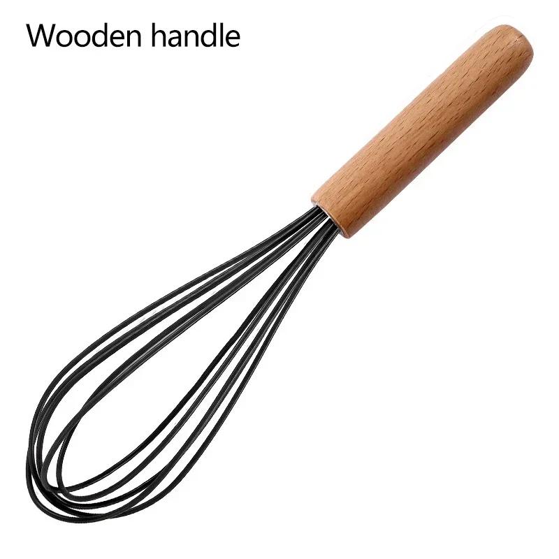 Silicone Manual Egg Beater Wooden Handle Egg Whisk Manual Egg Mixing Stirrer Kitchen Egg Tools Cream Blending Baking Gadgets