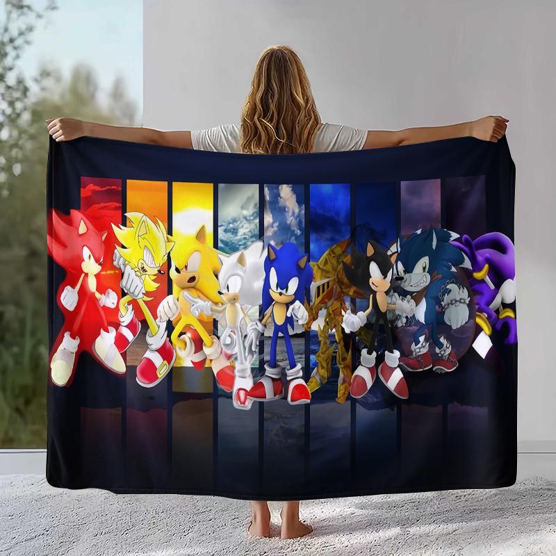Retro S-Sonic Cartoon Game Flannel Blanket,Ultra Soft Warm Plush Throw for Home Bedroom Bed Sofa Cover Camping Picnic gift