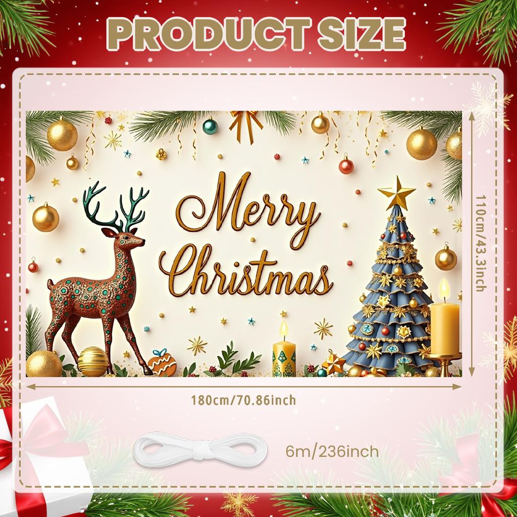 Seasonal Banner Candles Display Festive Decoration Holiday Banner Snow Effect Reindeer Decoration For Holiday Event Seasonal