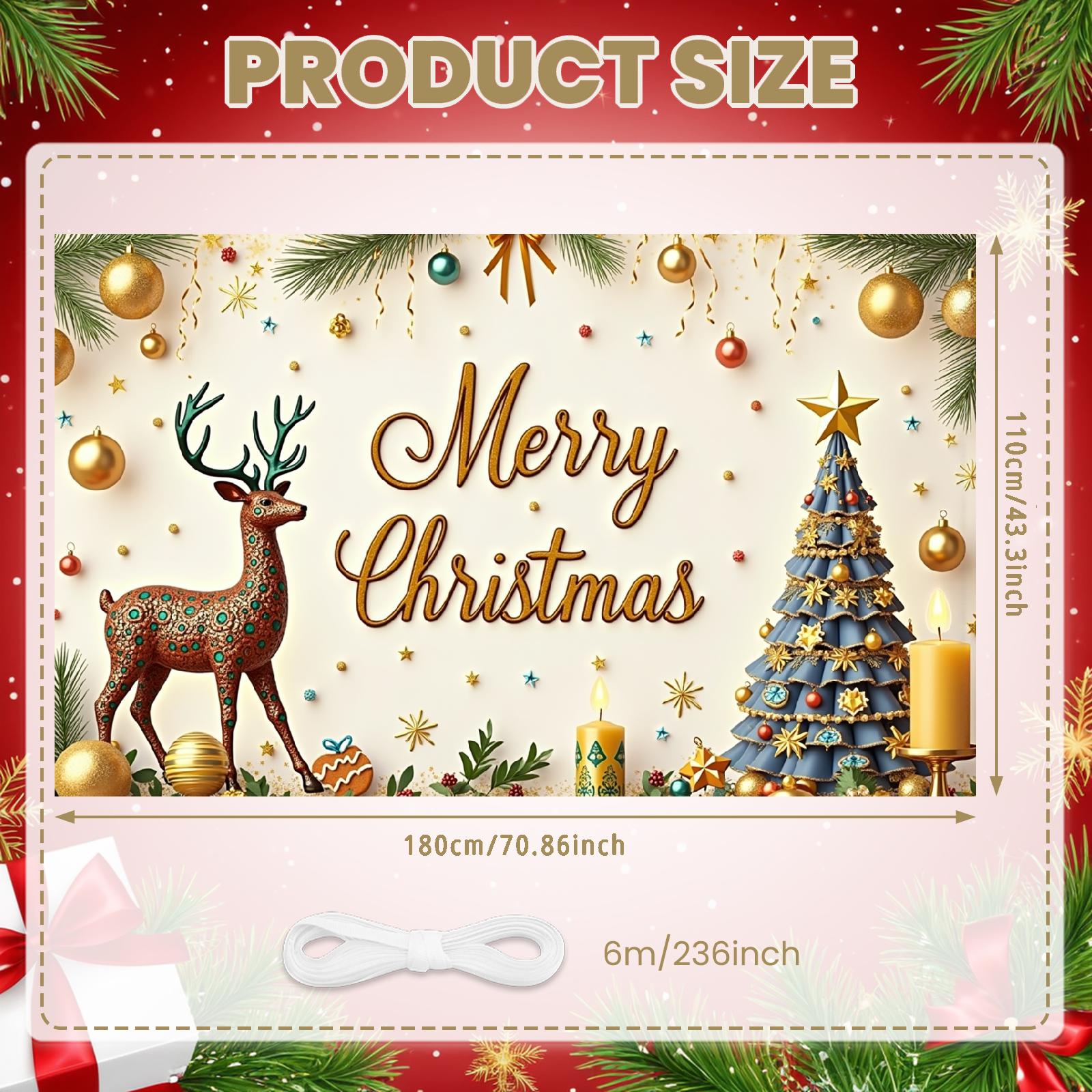 

Seasonal Banner Candles Display Festive Decoration Holiday Banner Snow Effect Reindeer Decoration For Holiday Event Seasonal