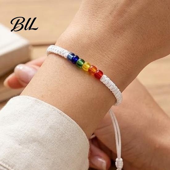 Simple Niche Style Bracelet Rainbow Beads for Men Women, Handmade Colorful Rice Bead Jewelry Braided String Bracelet, Adjustable Woven Rope Wristband