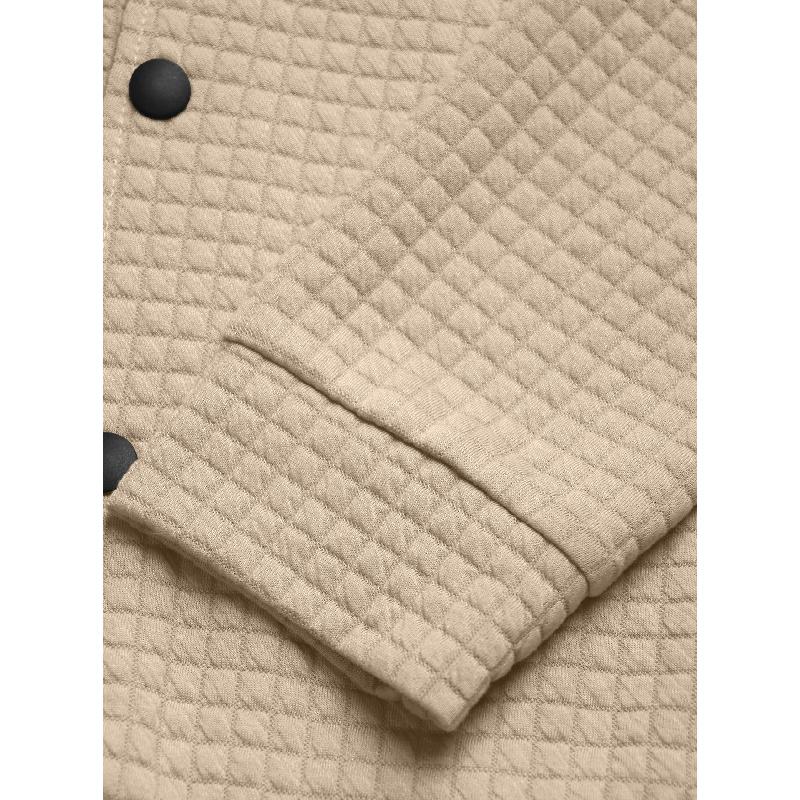Men's Small Checkered Jacquard Knit Button Pocket Jacket, Spring and Autumn Warm Business Style Top