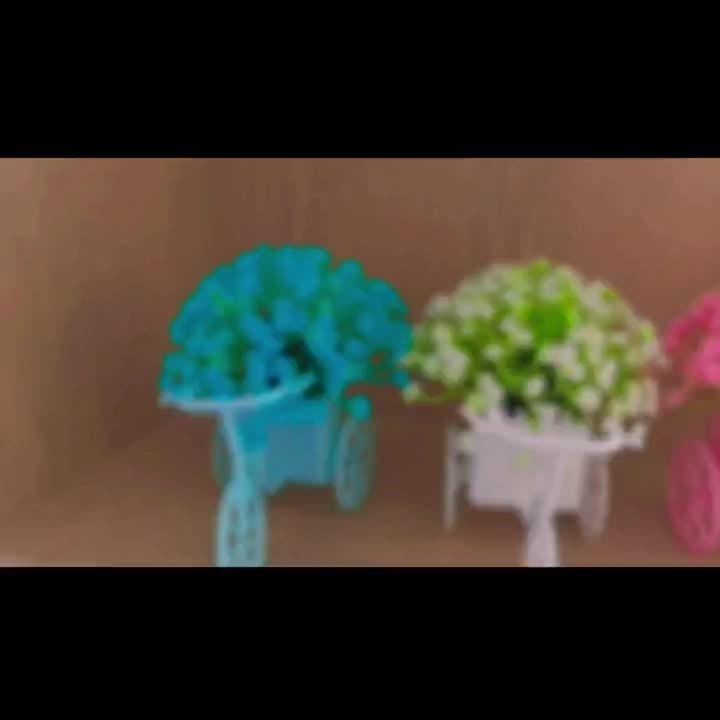 2pcs Mini Bike Pot Decor, Artificial Greenery for Desktop & Room, Cute Home/Office Ornament.