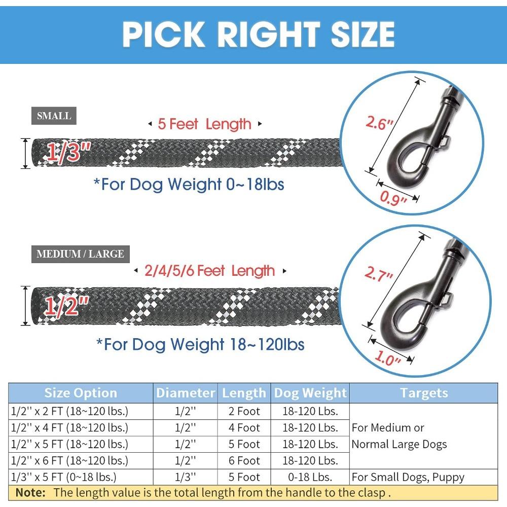 Pet Products Dog Reflective Leash Multi-color Strong Nylon Round Rope Large and Medium-sized Dog Leash Comfortable Padded Handle