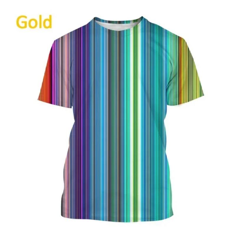 New Fashion Stripes Vertigo Casual Round Collar Unisex Short Sleeve Colorful Striped Personality 3D Printing T-Shirt