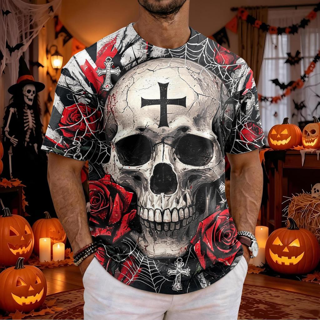 Men's Halloween Printed Short Sleeve Neck T-Shirt for Casual Daily Wear Holiday Party