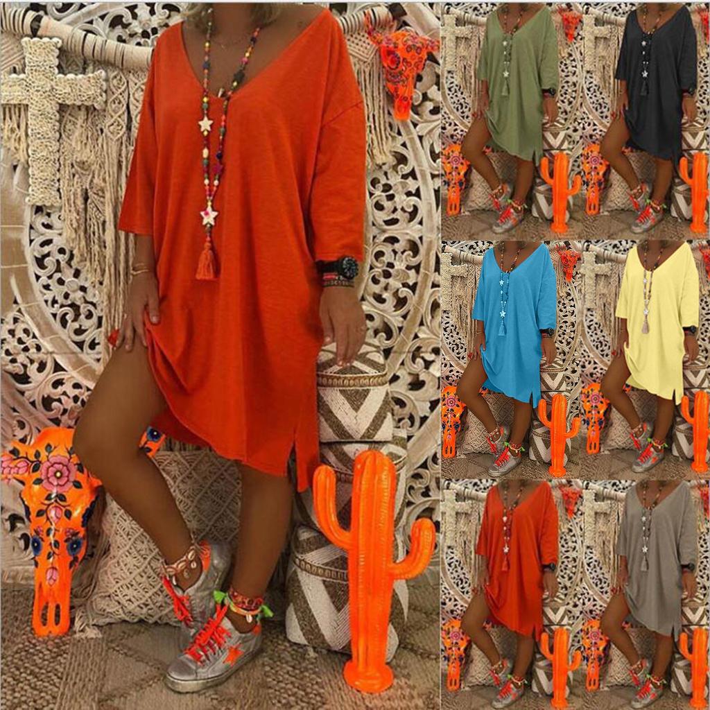 Dámské pytlovité šaty s plážovým přehozem s výstřihem do V