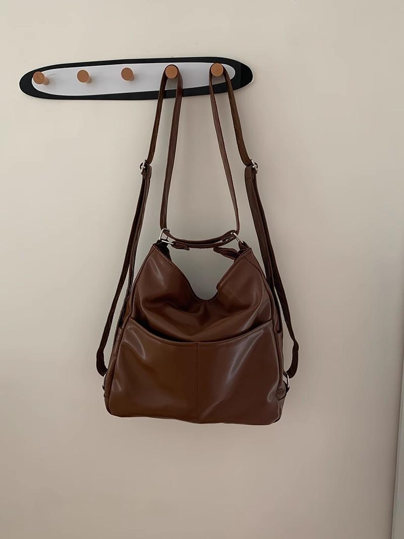 

New Soft Leather Bag for Women, Large Capacity Three Use Commuting Tote Bag, Multifunctional Backpack, Diagonal Backpack коричневый