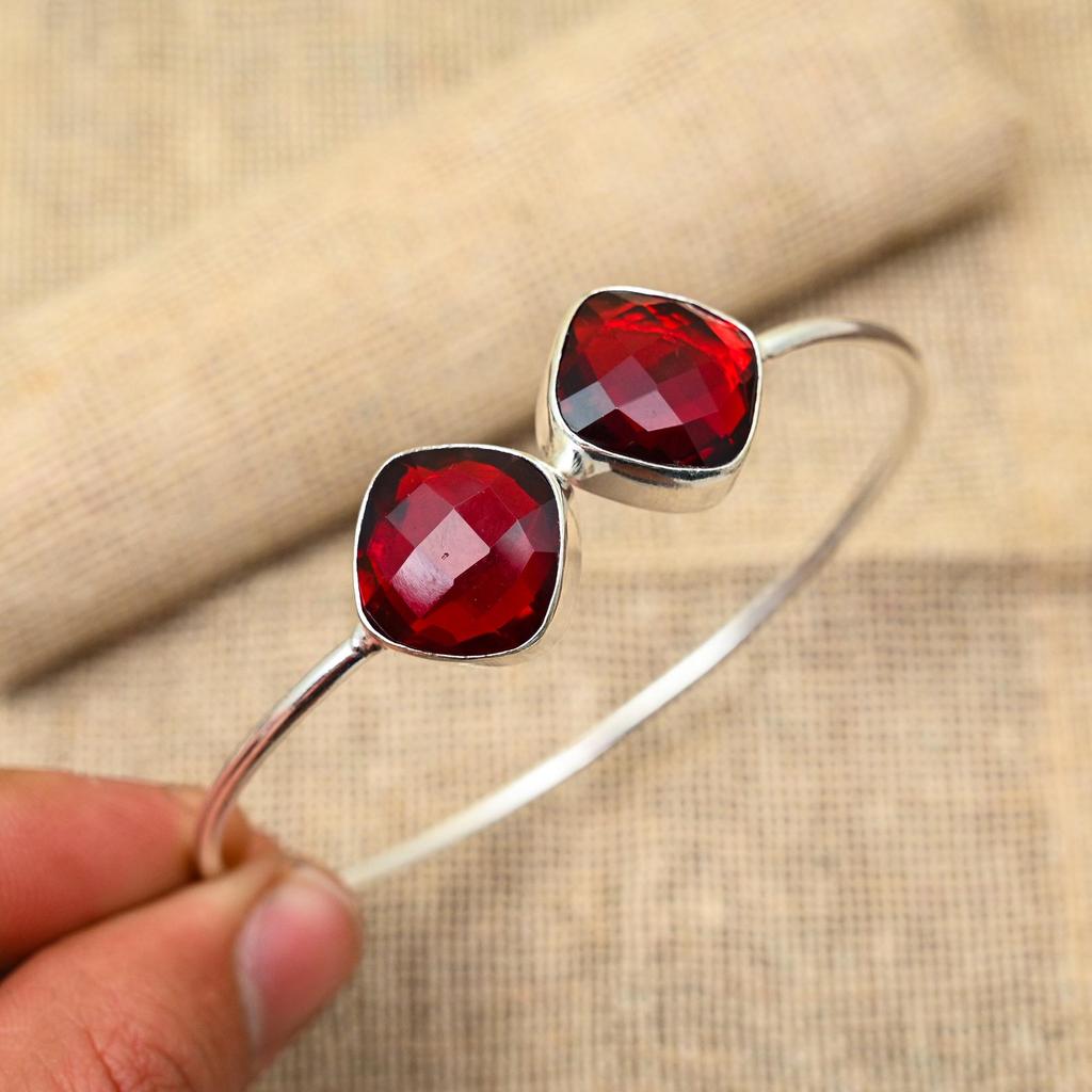Red Garnet Natural Gemstone Jewelry Handmade Bracelet 925 Solid Sterling Silver Gift For Her