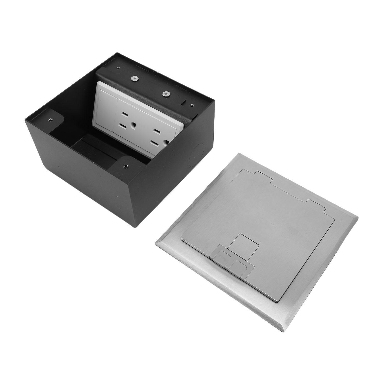 

Recessed Floor Socket Double 3 Prong Outlets Electrical Receptacle Stainless Steel Box Kit Silver