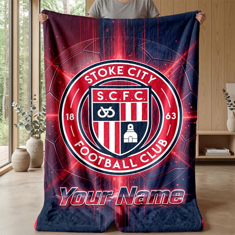 Stoke City FC Coperta in Flanella con Nome Personalizzato Logo Calcio Coperta in Pile Personalizzata Regalo Speciale per Divano Camera da Letto Casa
