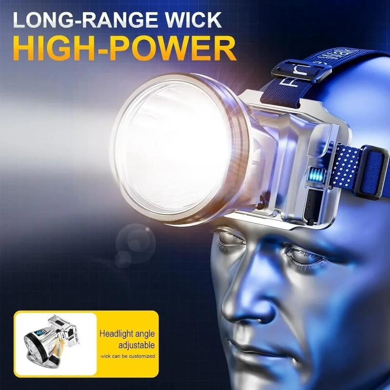 LED Strong Bald Headlight Ultra Bright Rechargeable Head Wear Flashlight Night Fishing Working Miner's Light Field Long Distance