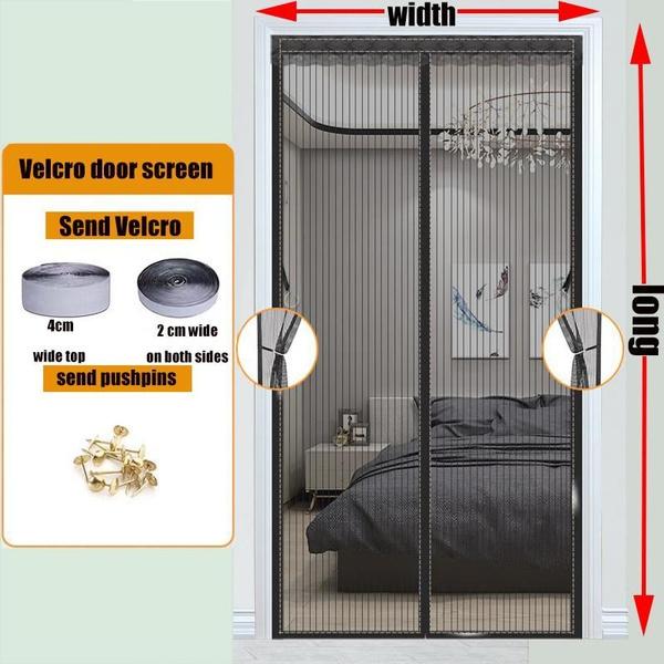 Heavy Duty Magnetic Screen Door Mesh Curtain Mosquito Net Bug Hands Free Partition Mute Striped Door Curtain Bedroom Ventilation