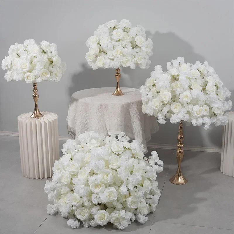 Cuatomized Size Artificial White Rose cherry blossom Large Flower Ball Table Centerpieces Wedding Decor Road Lead Flower Ball