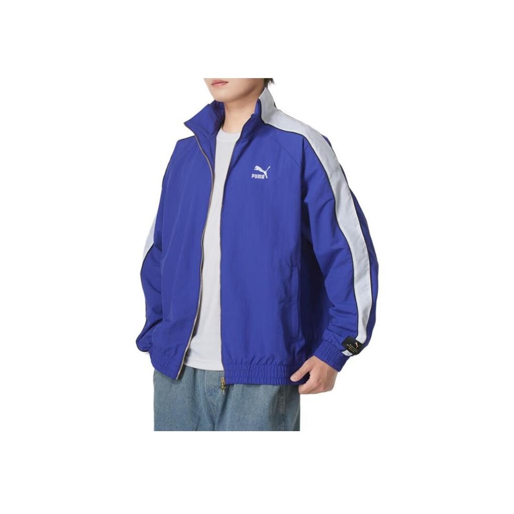 Puma Fashion Logo Pattern Color Block Outdoor Casual Zip-Up Retro Sports Stand Collar Jacket Unisex Jacket Blue 629048-27