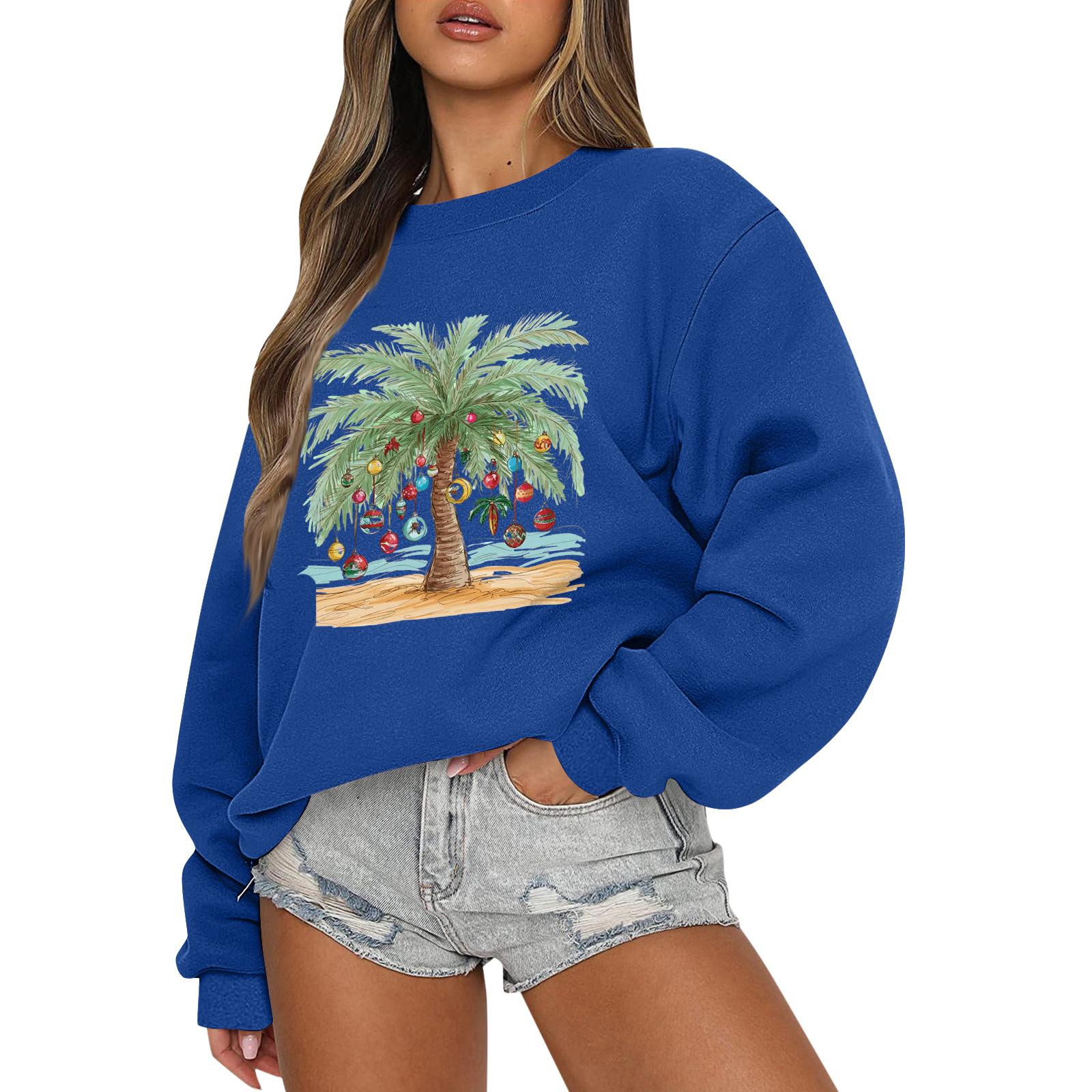 

Женские топы Женский свитшот с длинным рукавом Повседневный с круглым вырезом Свободного кроя Пуловер Флисовые топы XXL синий