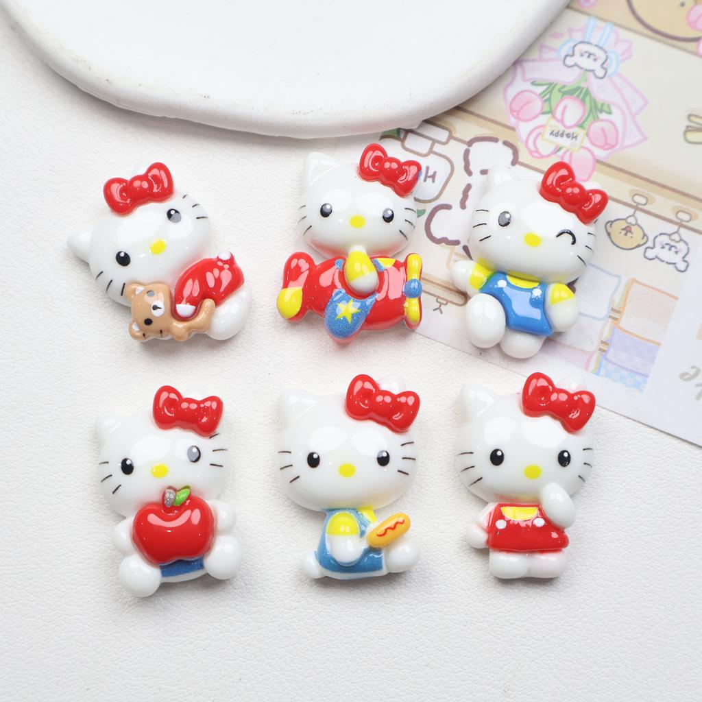 24/120PCS Cartoon DIY Accessories Apple Kitten DIY Resin Accessories Phone Case Hair Clip Keychain Pendant Accessories