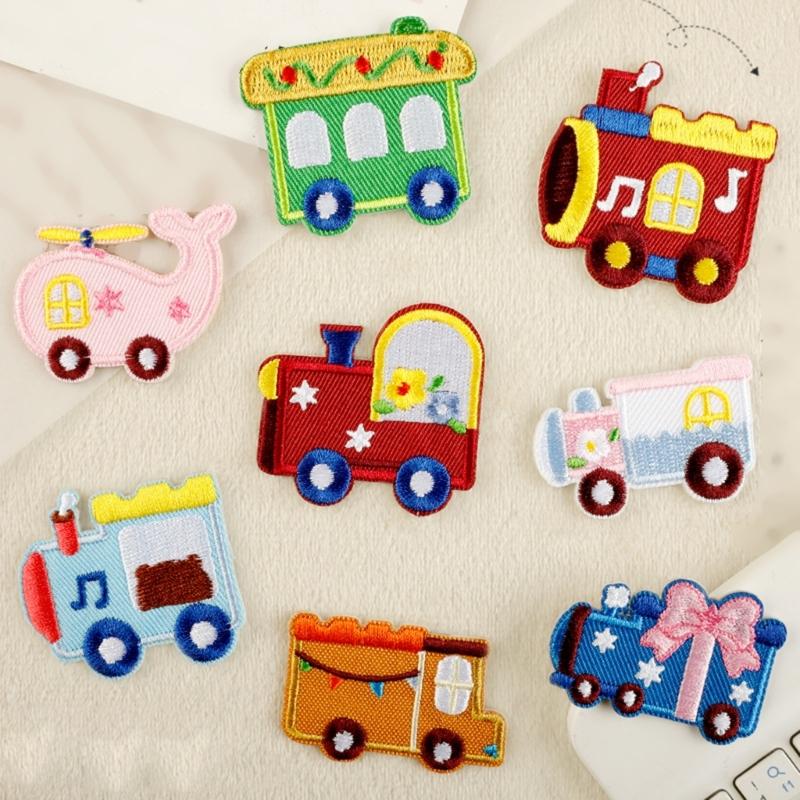 8Pcs Cartoon Car Iron On Patches Adhesive Embroidery Applique For Jackets Backpacks Clothing Decoration Sewing Project