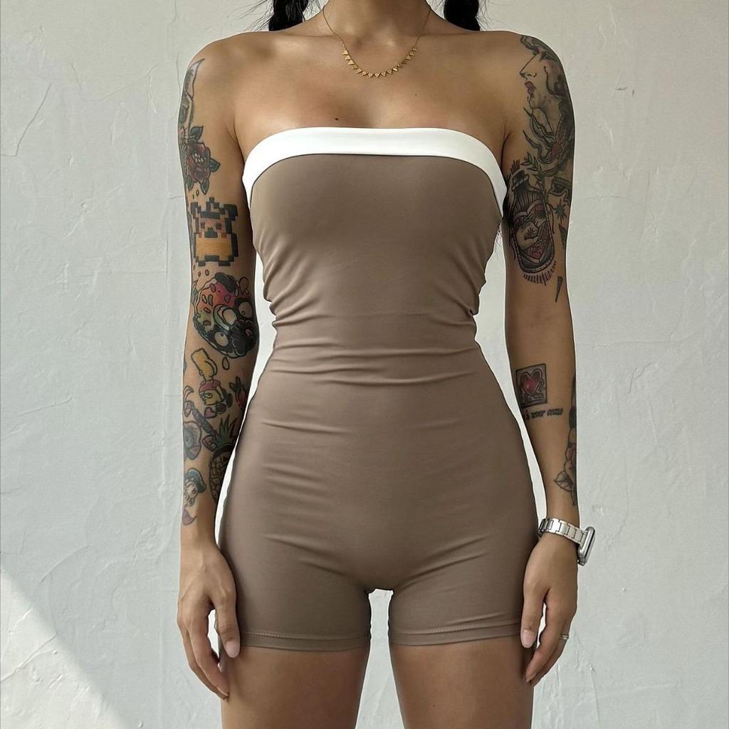 Nude Feeling Anti-slip Bandeau Jumpsuit with Chest Pad for Fitness, Yoga, and Running